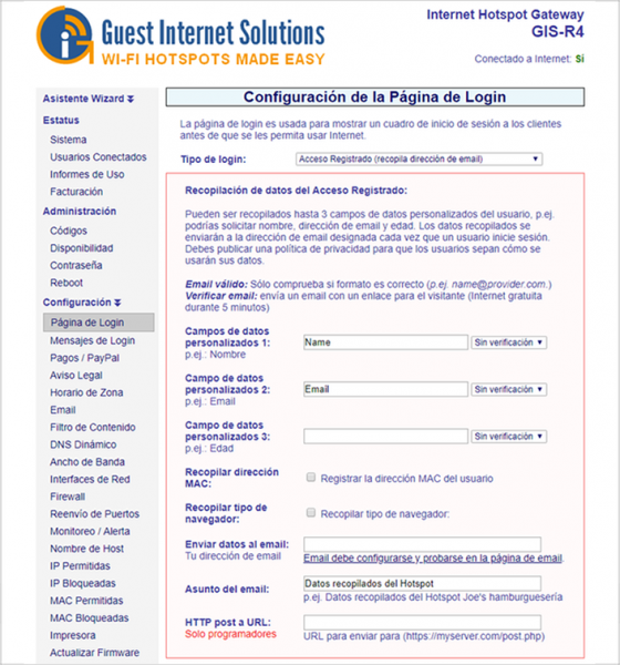 Configuracion de acceso registrado