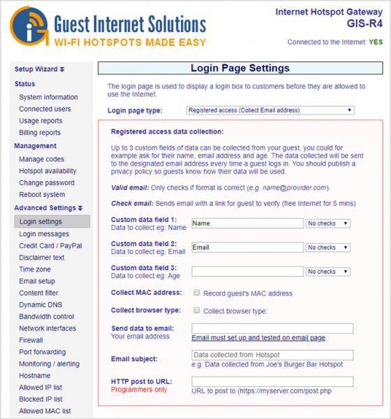 Registered access settings
