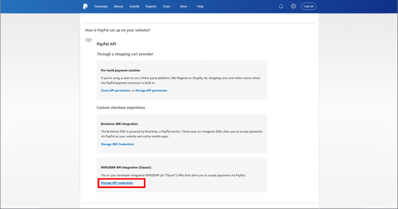 Manaage PayPal API
