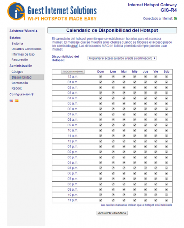 Seleccione la disponibilidad del hotspot