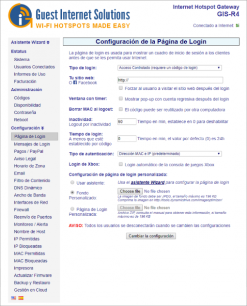 Configuración de la página de login
