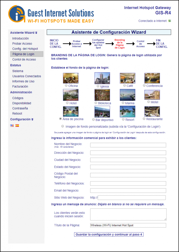 GIS configuración de la página de login