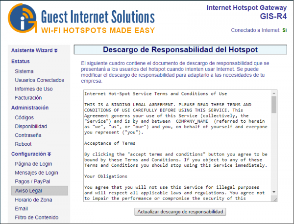 Hotspot disclaimer