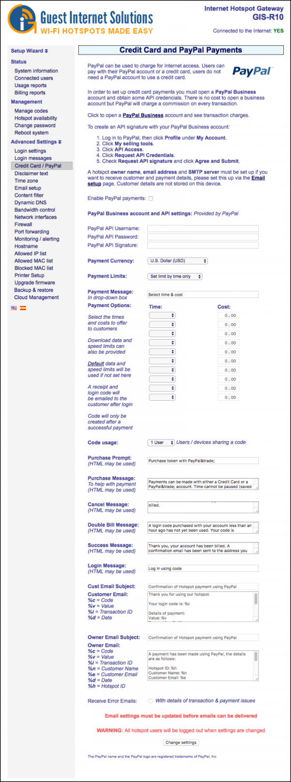 GIS PayPal settings