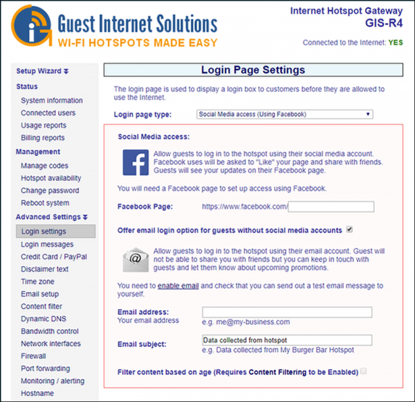 Social media login settings