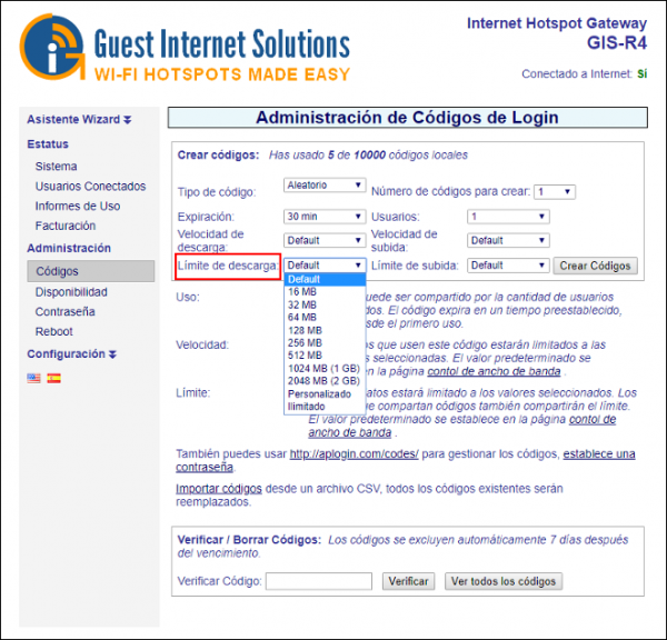 Límite de descarga de datos